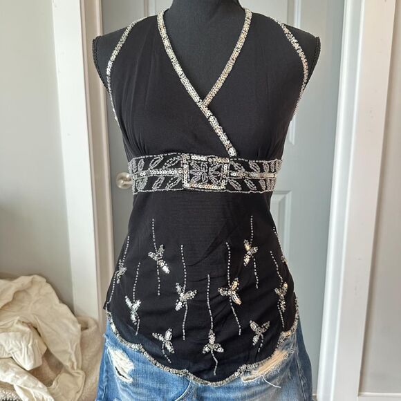 Vintage Lipstick Brand Sequin Halter Top \ Y2K 2000s Famous Sequin Halter Tank - Picture 1 of 8